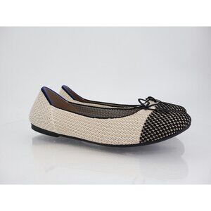 Rothy's Coco The Ballet Flat Cream Black Woven Bow Tie Flats Size 13